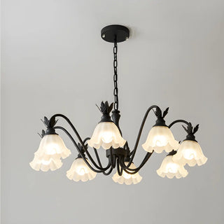 ZOWALA - Black Curve Arm Frosted Glass Flower Chandelier Image - 10