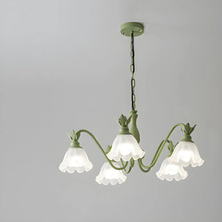 ZOWALA - Black Curve Arm Frosted Glass Flower Chandelier Image - 12