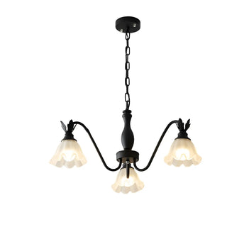 ZOWALA - Black Curve Arm Frosted Glass Flower Chandelier Image - 15