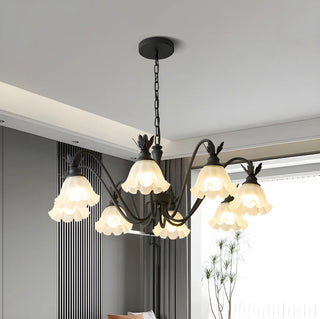 ZOWALA - Black Curve Arm Frosted Glass Flower Chandelier Image - 2