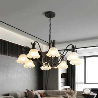 ZOWALA - Black Curve Arm Frosted Glass Flower Chandelier Image - 3