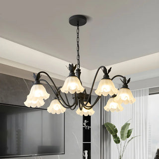 ZOWALA - Black Curve Arm Frosted Glass Flower Chandelier Image - 4
