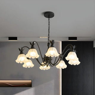 ZOWALA - Black Curve Arm Frosted Glass Flower Chandelier Image - 6
