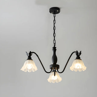 ZOWALA - Black Curve Arm Frosted Glass Flower Chandelier Image - 8