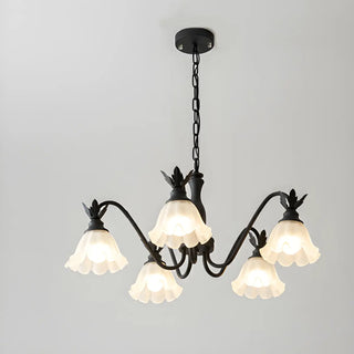 ZOWALA - Black Curve Arm Frosted Glass Flower Chandelier Image - 9