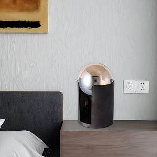 Unique Glass Globe Shade Geometric Black Table Lamp Zawala Image - 3