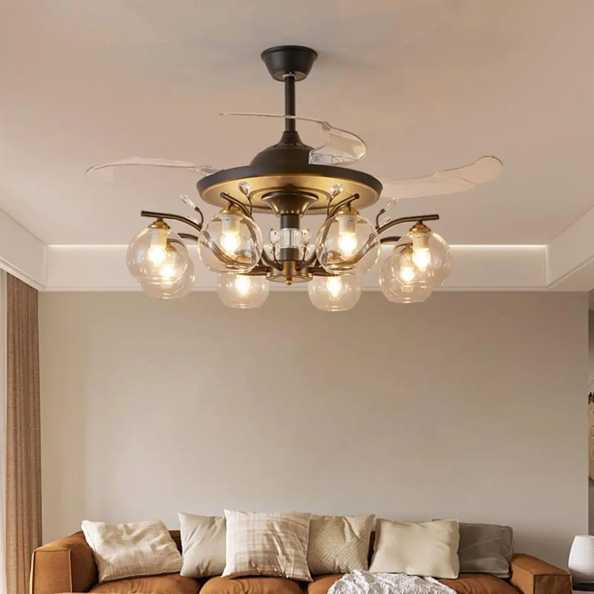 Multi-Light Glass Retractable Fan Lights