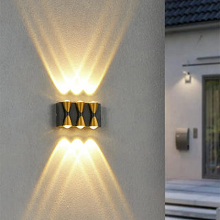 Black Modern Geometric Metal External Up Down Wall Lights Zawala Image - 2