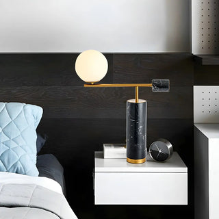 Chic Cylinder Marble Base White Glass Sphere Table Lamp Zawala Image - 2