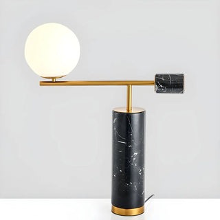 Chic Cylinder Marble Base White Glass Sphere Table Lamp Zawala Image - 3