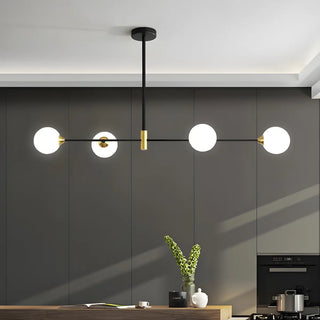 ZOWALA - Black Gold Linear Frosted Ball 4-Light Island Chandelier Image - 2