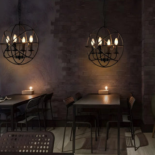 ZOWALA - Black Iron Cage Candle Chain Chandelier Image - 3