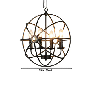 ZOWALA - Black Iron Cage Sphere Chain Chandelier Image - 17