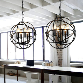 ZOWALA - Black Iron Cage Sphere Chain Chandelier Image - 2