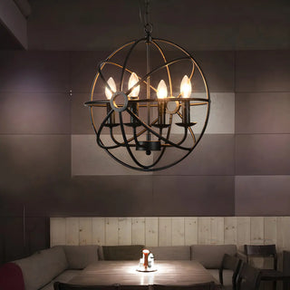 ZOWALA - Black Iron Cage Sphere Chain Chandelier Image - 4