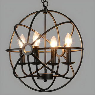 ZOWALA - Black Iron Cage Sphere Chain Chandelier Image - 6