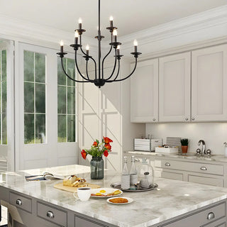 Candelabra Black Wrought Iron Chain Living Room Chandelier Image - 2