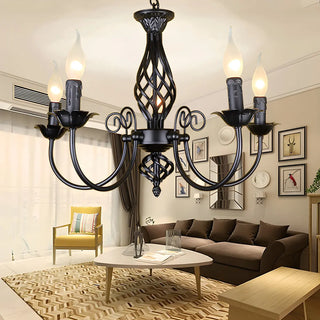 ZOWALA - Black Iron Curve Arm Candle Chandelier Image - 3