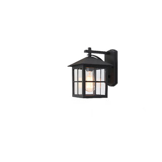 Black Mini Modern Lantern Glass Outdoor Wall Light Image - 11
