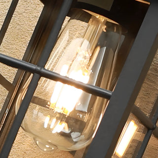 Black Mini Modern Lantern Glass Outdoor Wall Light Image - 12