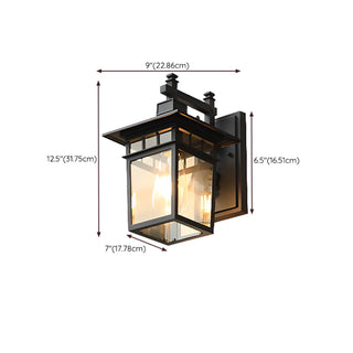 Black Mini Modern Lantern Glass Outdoor Wall Light Image - 16