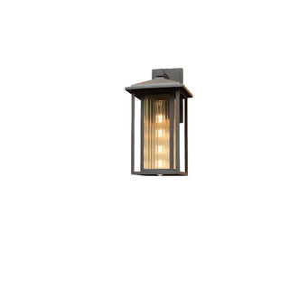 Black Mini Modern Lantern Glass Outdoor Wall Light Image - 2