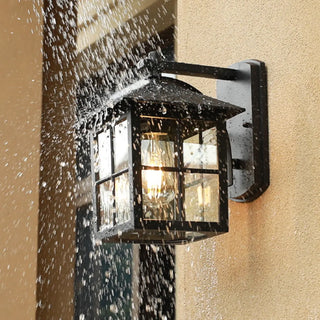 Black Mini Modern Lantern Glass Outdoor Wall Light Image - 4