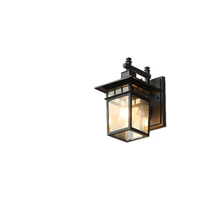 Black Mini Modern Lantern Glass Outdoor Wall Light Image - 5