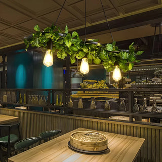 ZOWALA - Black Round Leaf 3-Light Restaurant Farmhouse Chandelier Image - 1