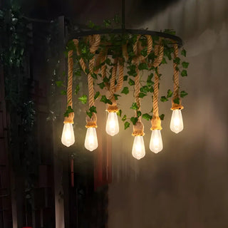 ZOWALA - Black Round Leaf 3-Light Restaurant Farmhouse Chandelier Image - 2