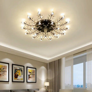 ZOWALA - Large Gold Leaf Crystal Semi-Flush Mount Ceiling Light Image - 1