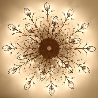 ZOWALA - Large Gold Leaf Crystal Semi-Flush Mount Ceiling Light Image - 10