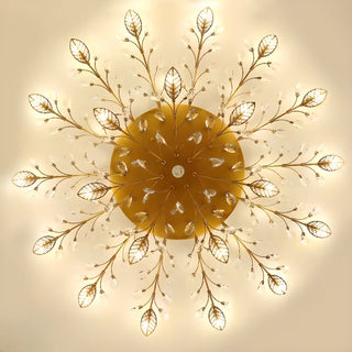 ZOWALA - Large Gold Leaf Crystal Semi-Flush Mount Ceiling Light Image - 11