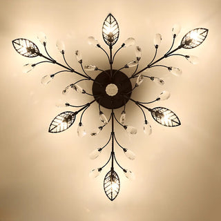 ZOWALA - Large Gold Leaf Crystal Semi-Flush Mount Ceiling Light Image - 12
