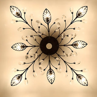 ZOWALA - Large Gold Leaf Crystal Semi-Flush Mount Ceiling Light Image - 13