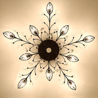 ZOWALA - Large Gold Leaf Crystal Semi-Flush Mount Ceiling Light Image - 14