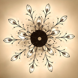 ZOWALA - Large Gold Leaf Crystal Semi-Flush Mount Ceiling Light Image - 15