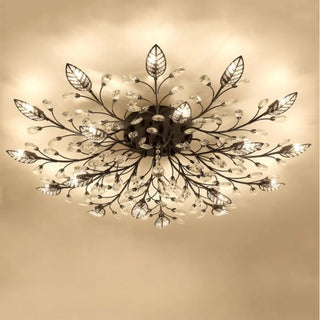 ZOWALA - Large Gold Leaf Crystal Semi-Flush Mount Ceiling Light Image - 17