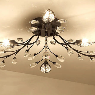ZOWALA - Large Gold Leaf Crystal Semi-Flush Mount Ceiling Light Image - 18