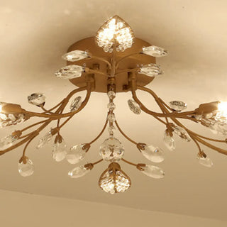 ZOWALA - Large Gold Leaf Crystal Semi-Flush Mount Ceiling Light Image - 19