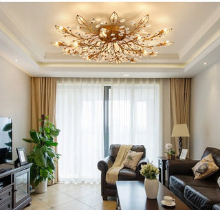 ZOWALA - Large Gold Leaf Crystal Semi-Flush Mount Ceiling Light Image - 2