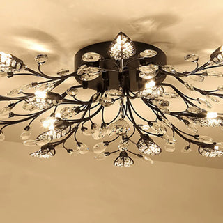 ZOWALA - Large Gold Leaf Crystal Semi-Flush Mount Ceiling Light Image - 21