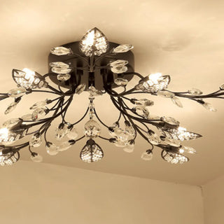 ZOWALA - Large Gold Leaf Crystal Semi-Flush Mount Ceiling Light Image - 22