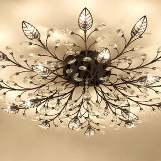 ZOWALA - Large Gold Leaf Crystal Semi-Flush Mount Ceiling Light Image - 23