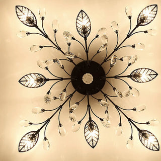 ZOWALA - Large Gold Leaf Crystal Semi-Flush Mount Ceiling Light Image - 26