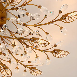 ZOWALA - Large Gold Leaf Crystal Semi-Flush Mount Ceiling Light Image - 28