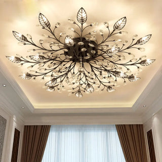 ZOWALA - Large Gold Leaf Crystal Semi-Flush Mount Ceiling Light Image - 3