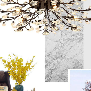 ZOWALA - Large Gold Leaf Crystal Semi-Flush Mount Ceiling Light Image - 31