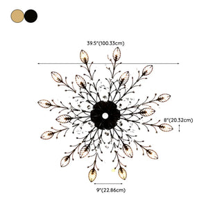 ZOWALA - Large Gold Leaf Crystal Semi-Flush Mount Ceiling Light Image - 36