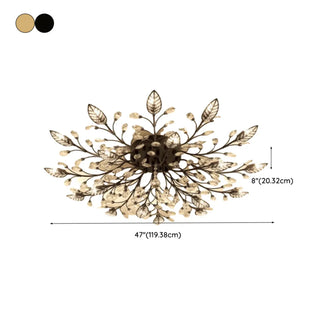 ZOWALA - Large Gold Leaf Crystal Semi-Flush Mount Ceiling Light Image - 37